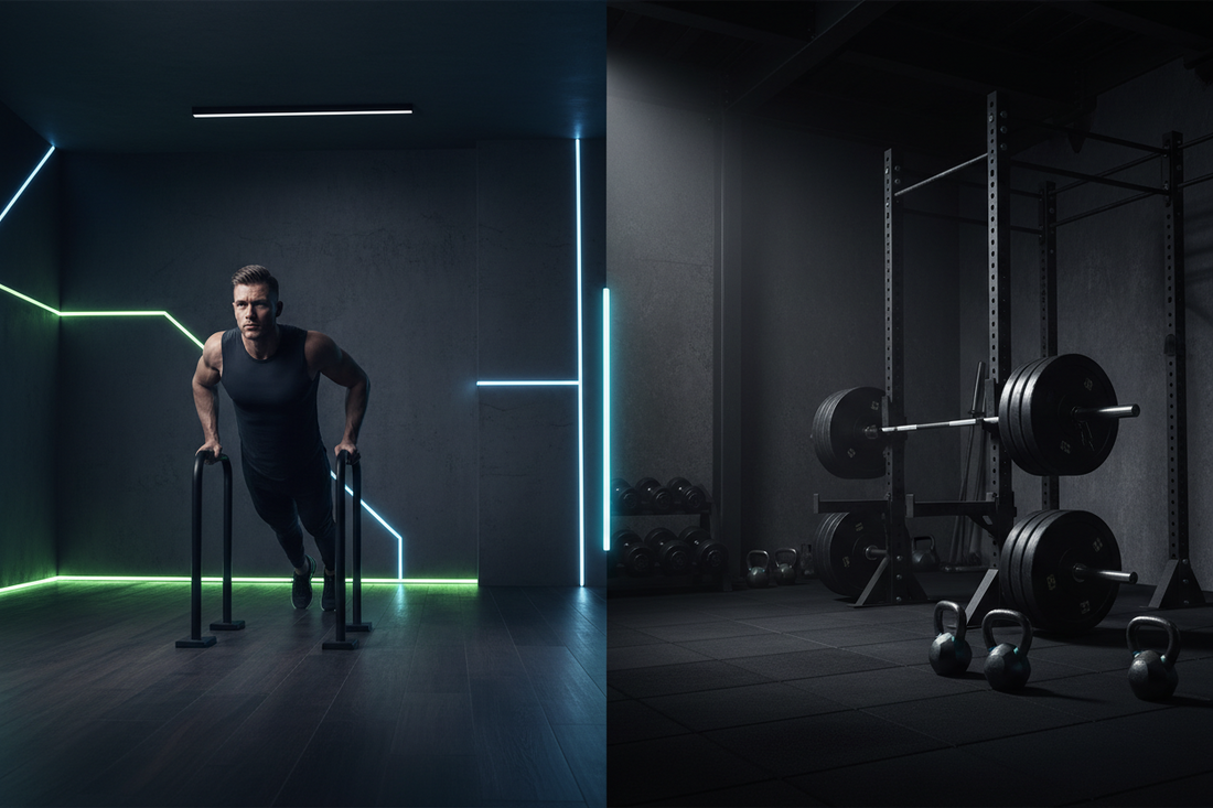 Comparativa entrenamiento en casa con peso corporal vs gimnasio con pesas para ganar masa muscular