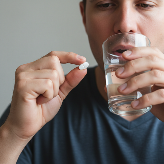 Persona sosteniendo un ibuprofeno tras una sesión de entrenamiento de fuerza